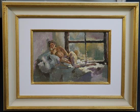 § Sherree Valentine Daines (1956-) Interior with reclining nude 9.25 x 13.75in.